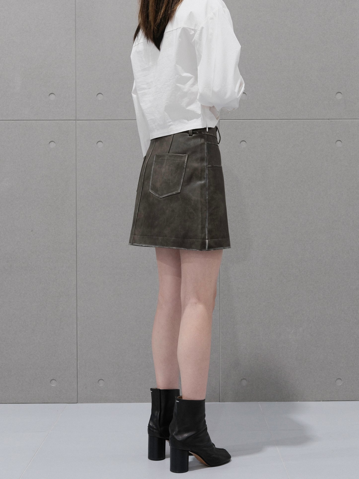 Distressed Vegan Leather Skirt