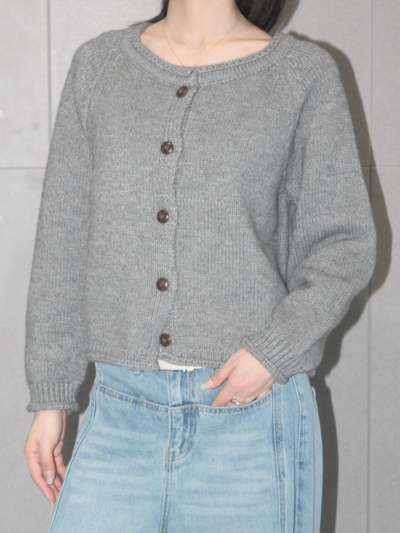 Textured Crewneck Cardigan