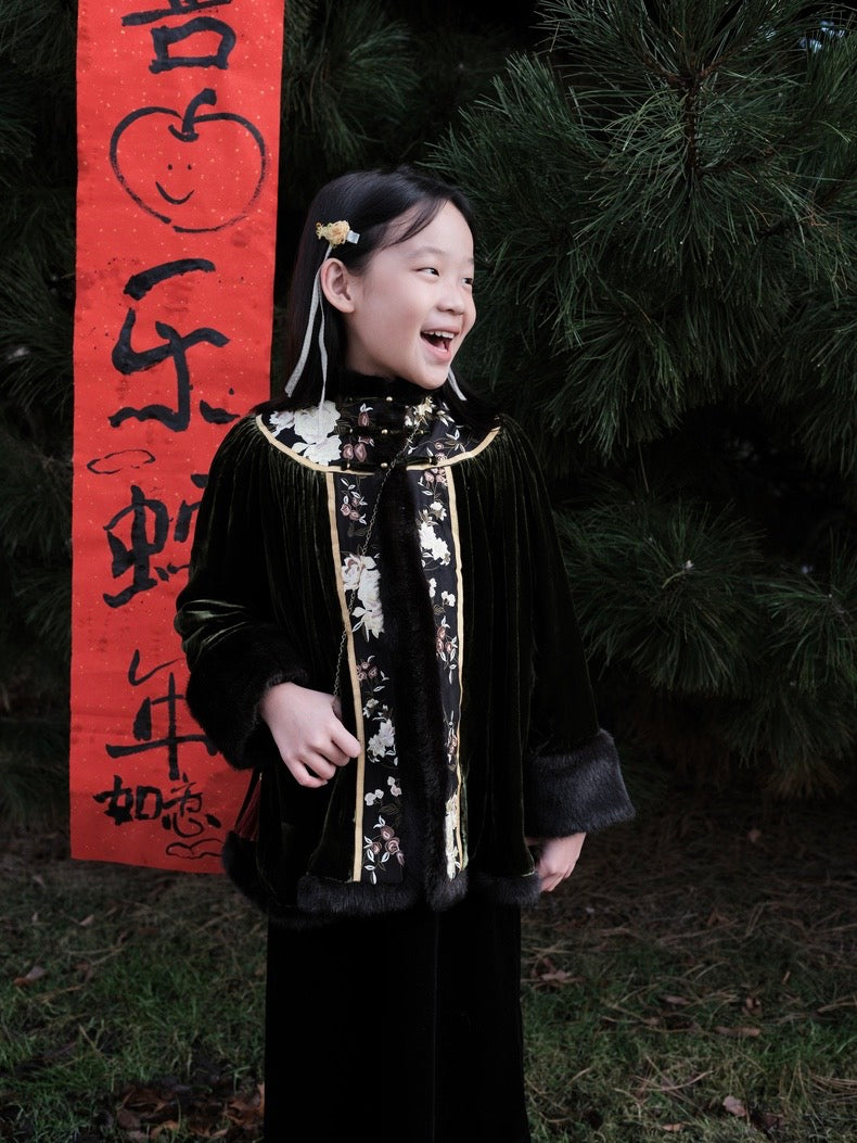 Velvet Embroidered Tang Coat- Kid's