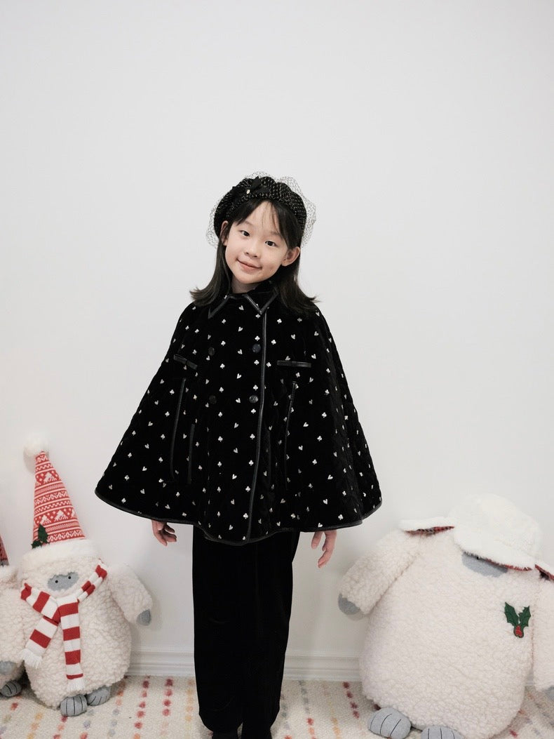 Velvet Cape with Heart Embroidery- Kid's