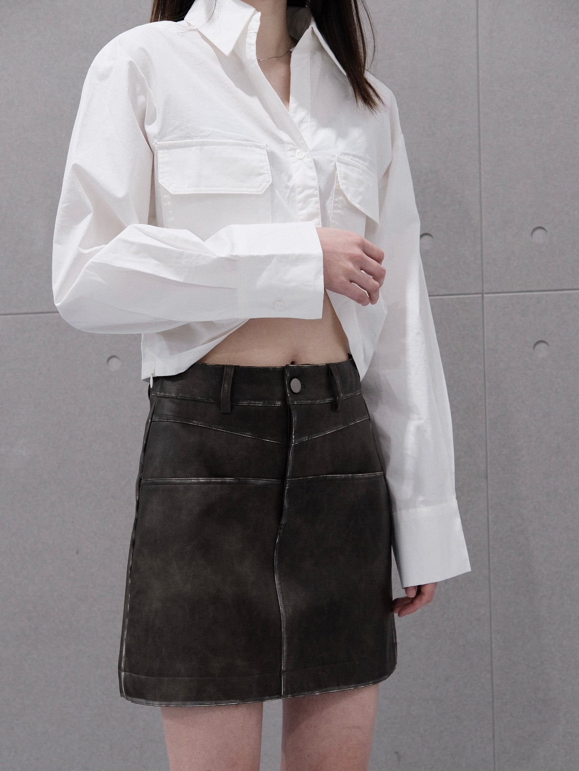 Distressed Vegan Leather Skirt