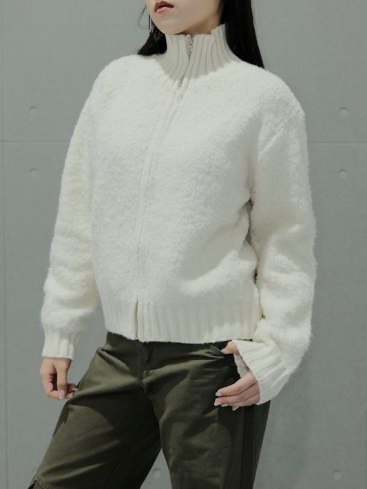 Popcorn Full Zip Wool Sweater