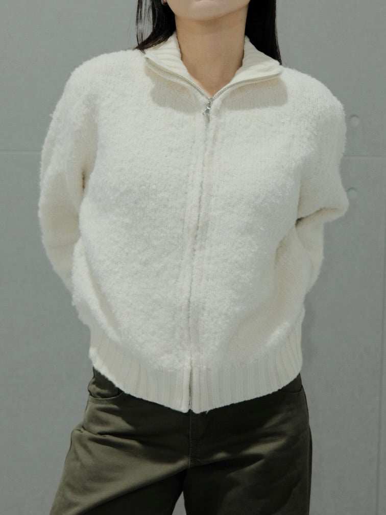 Popcorn Full Zip Wool Sweater