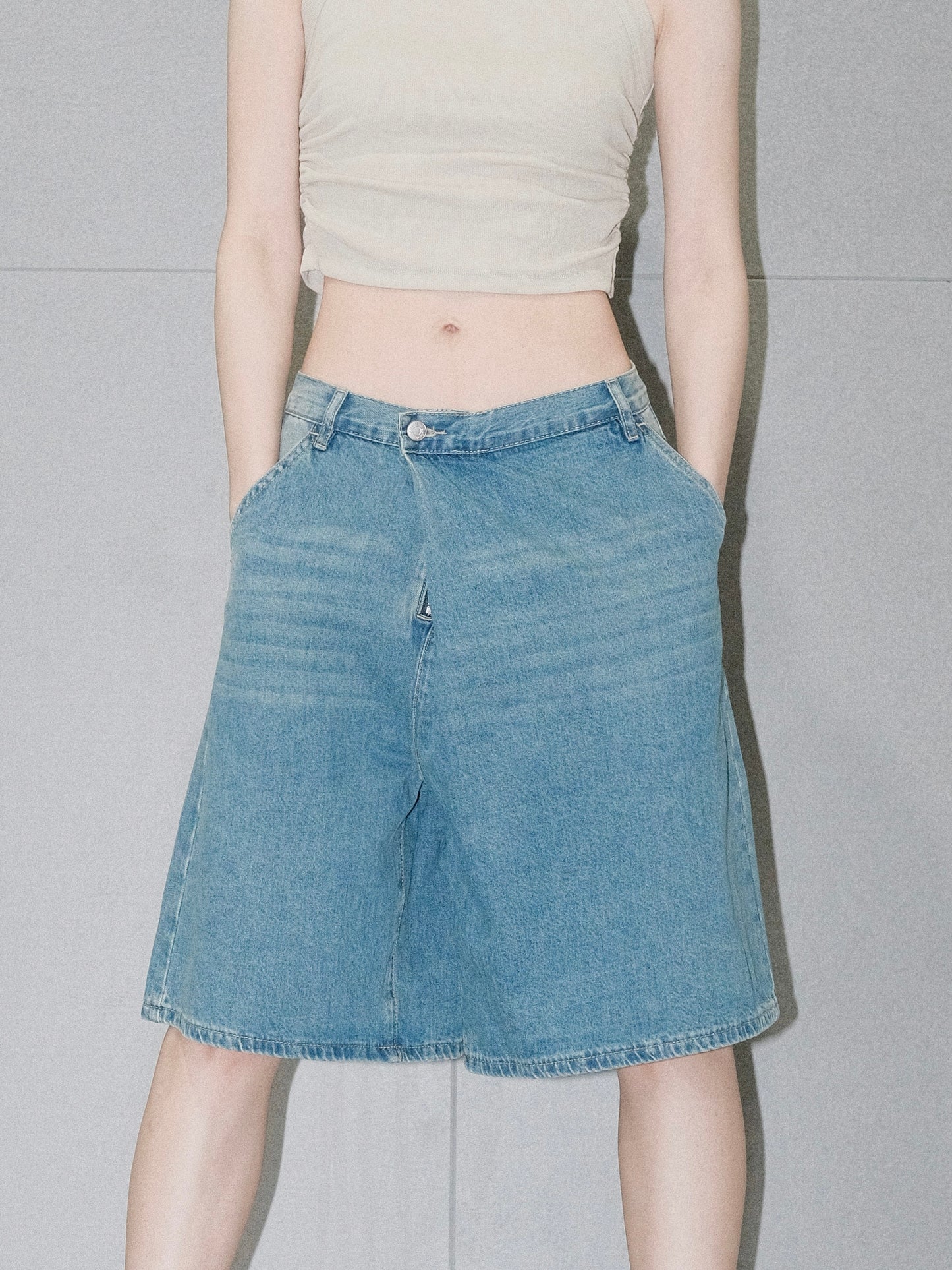 Side Button Denim Shorts