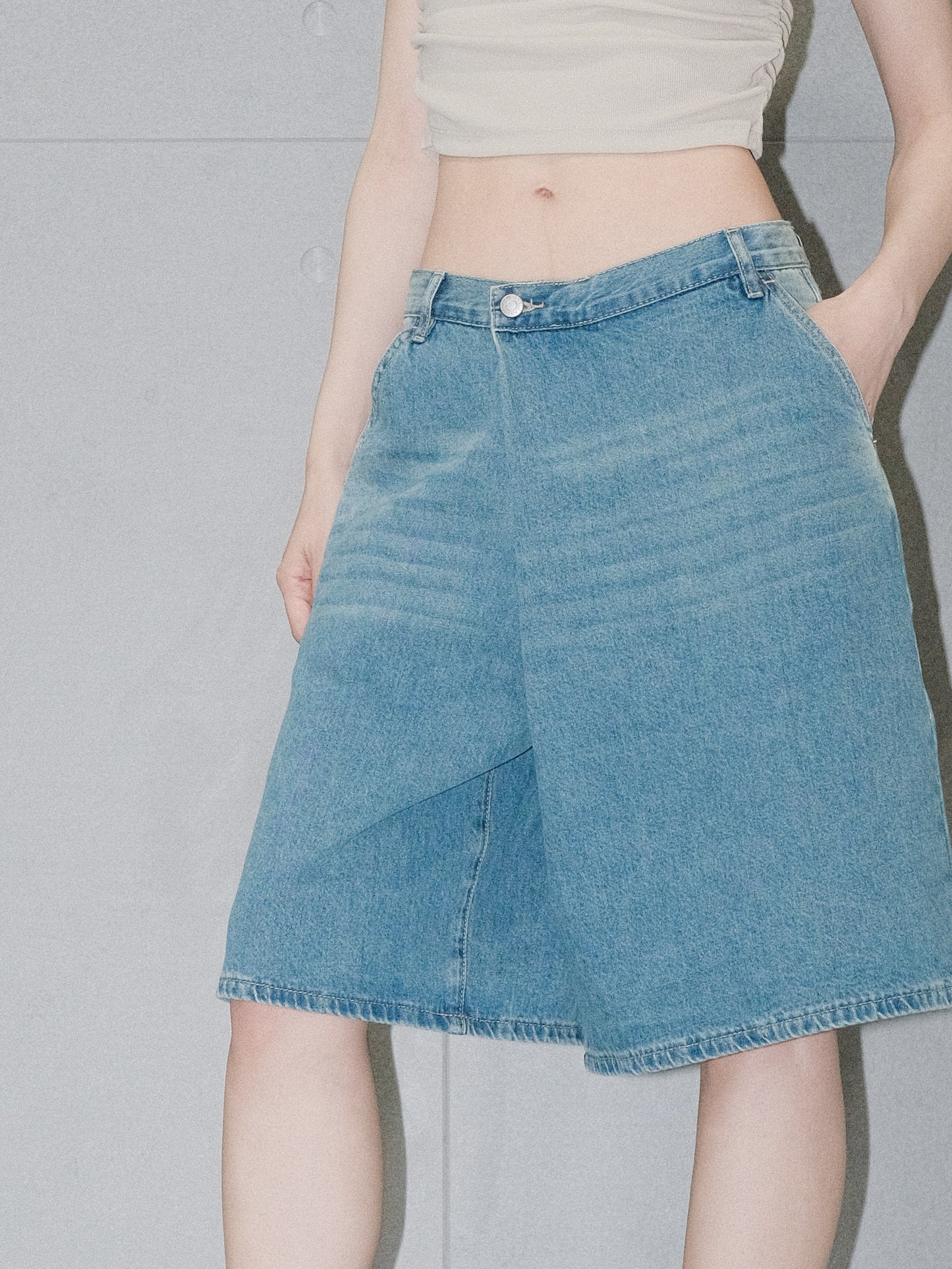 Side Button Denim Shorts