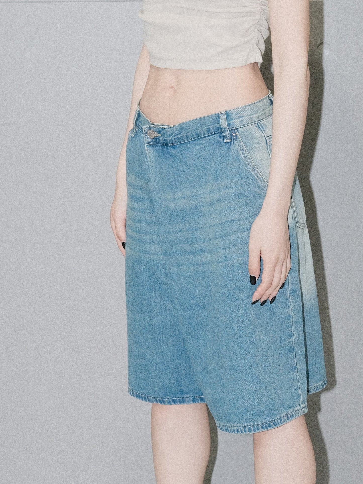 Side Button Denim Shorts