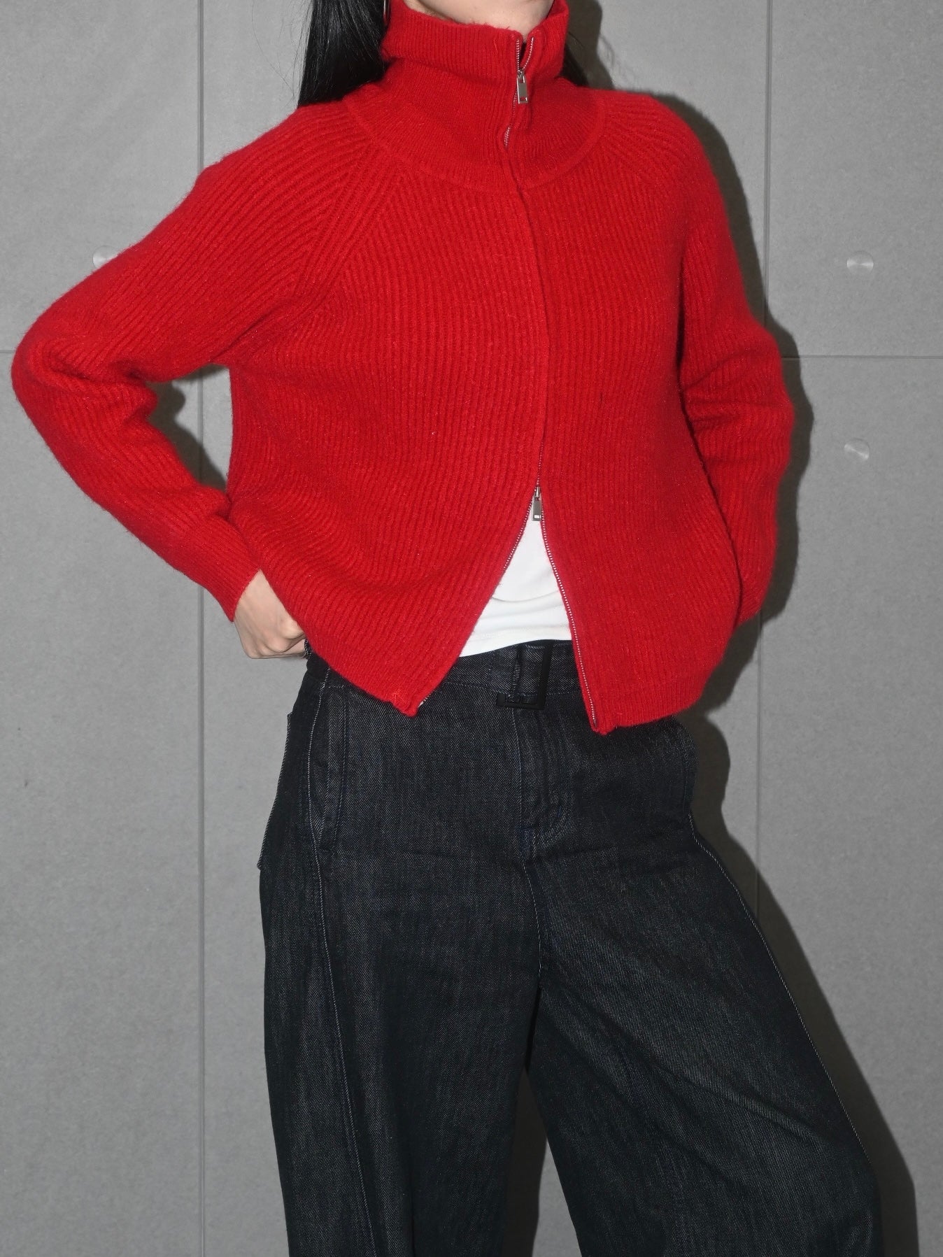 Zip Wool Crop Sweater